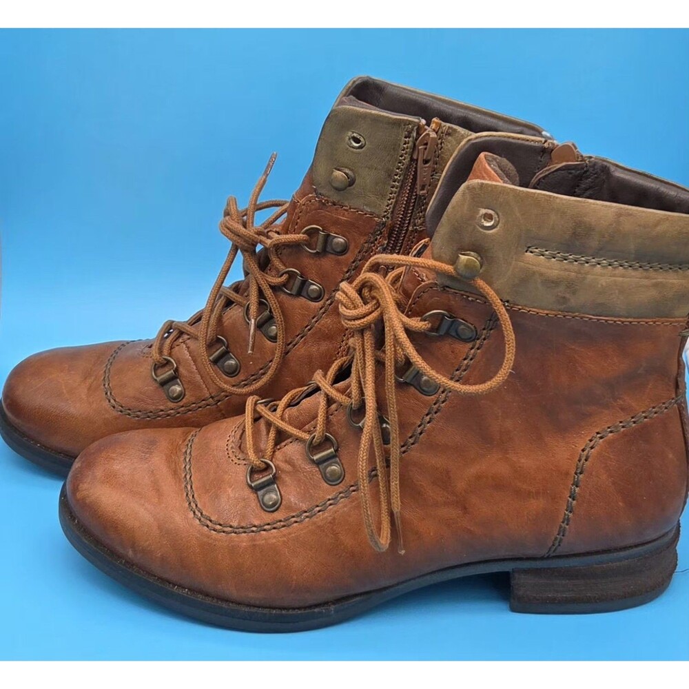 Josef Seibel Leather Sanja 09 Combat Inspired Boots Women's EU40 US9 Olive/Brown